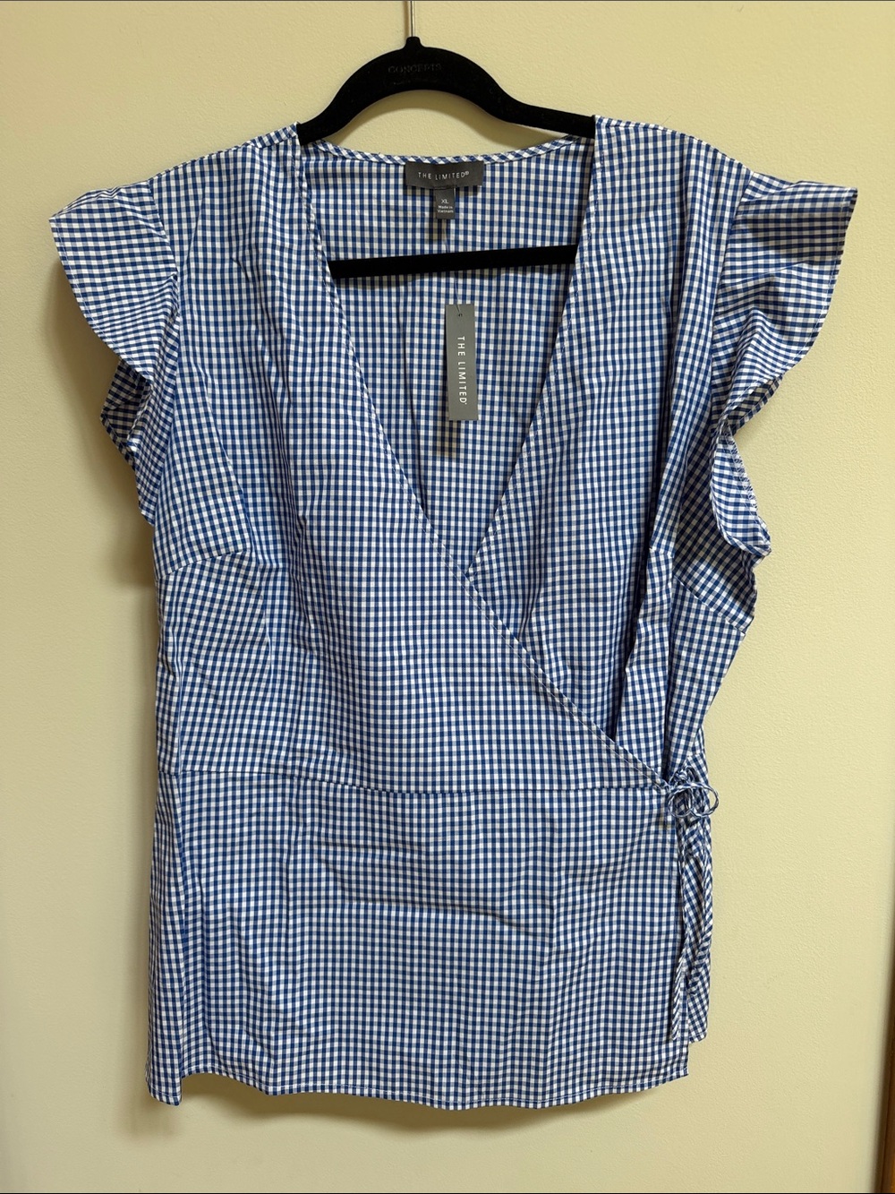 The Limited Gingham Wrap Tie Blouse NWT